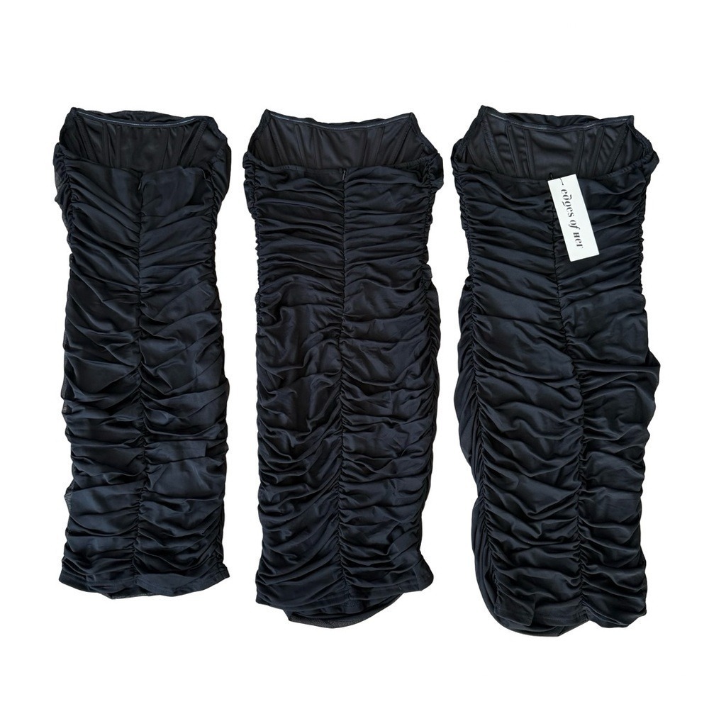 Strapless Mesh Ruched Bodycon Corset Mini Dress Black Small - Picture 8 of 8